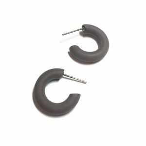 Tiny Lucite Secretary Hoop Dark Grey Earrings